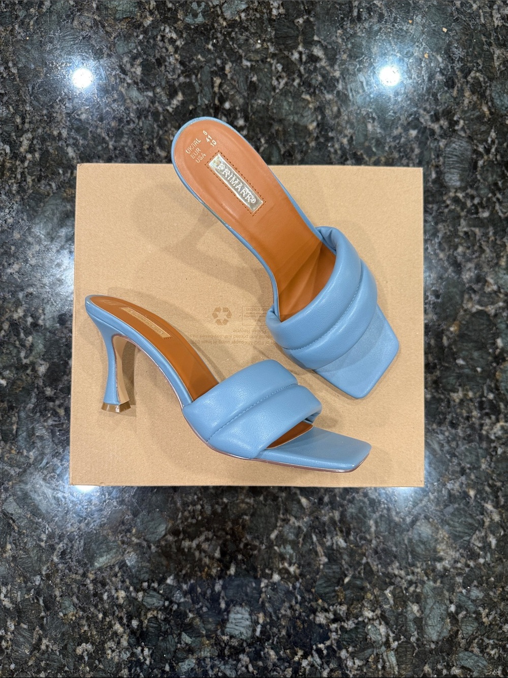 Primark Light Blue Padded Square-Toe High Heel Mules